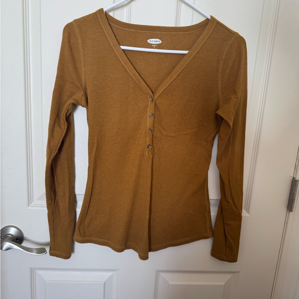 Old Navy Golden Brown V-Neck Long Sleeve Top